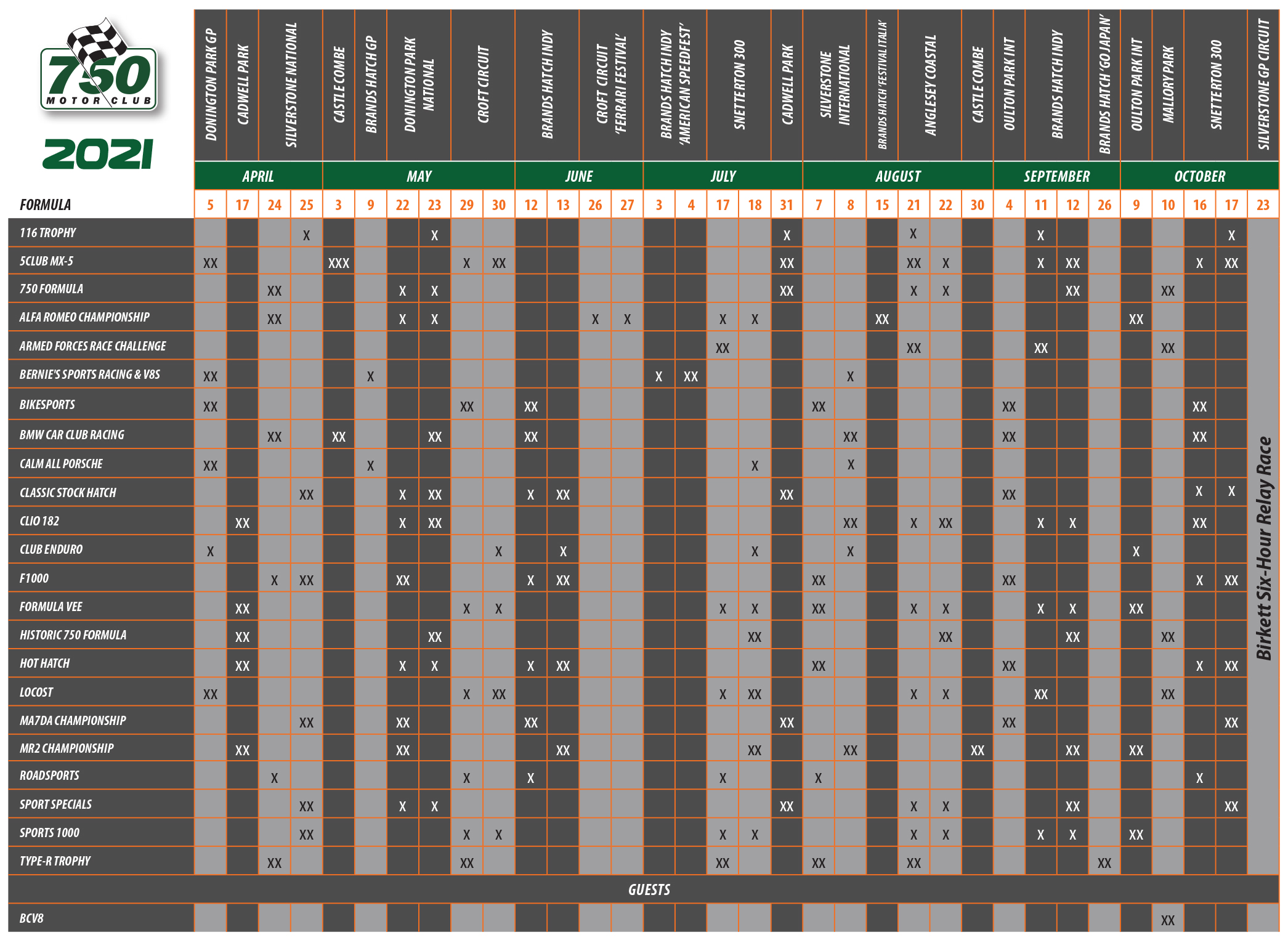 750 Motor Club Race Calendar