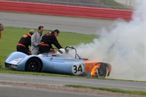 Heart stopping moments as marshals rush to help an unconscious Dave Caldecourt after a heavy impact with the barriers. Dave was up and about the paddock later that afternoon.